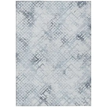 10' X 14' Navy Blue And Sky Blue Geometric Washable Indoor Outdoor Area Rug