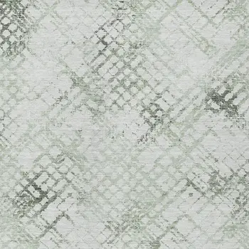 3' X 5' Artichoke Green And Ivory Geometric Washable Indoor Outdoor Area Rug