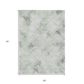 5' X 8' Artichoke Green And Ivory Geometric Washable Indoor Outdoor Area Rug