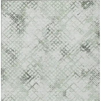5' X 8' Artichoke Green And Ivory Geometric Washable Indoor Outdoor Area Rug