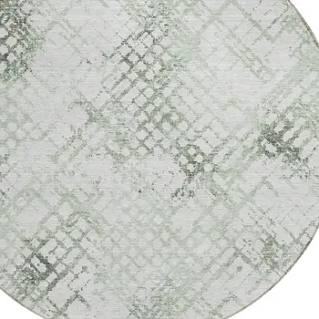 8' Artichoke Green And Ivory Round Geometric Washable Indoor Outdoor Area Rug