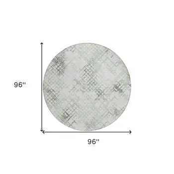 8' Artichoke Green And Ivory Round Geometric Washable Indoor Outdoor Area Rug