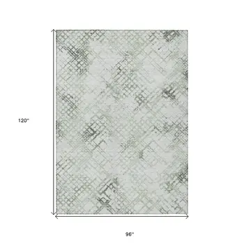 8' X 10' Artichoke Green And Ivory Geometric Washable Indoor Outdoor Area Rug