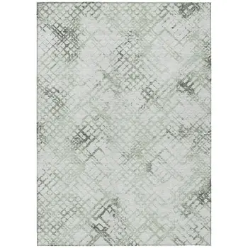 8' X 10' Artichoke Green And Ivory Geometric Washable Indoor Outdoor Area Rug