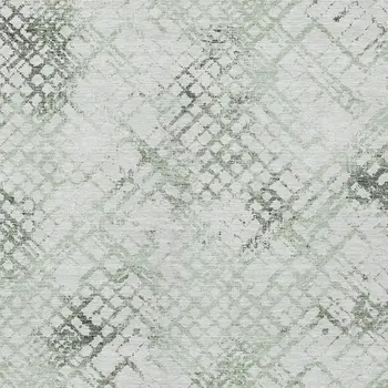 8' X 10' Artichoke Green And Ivory Geometric Washable Indoor Outdoor Area Rug