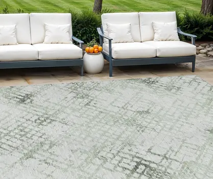 9' X 12' Artichoke Green And Ivory Geometric Washable Indoor Outdoor Area Rug