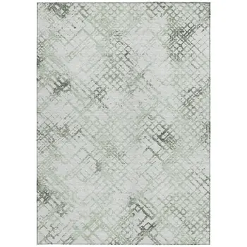 9' X 12' Artichoke Green And Ivory Geometric Washable Indoor Outdoor Area Rug