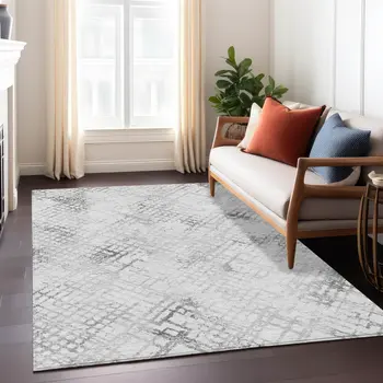 3' X 5' Gray Charcoal And Silver Geometric Washable Indoor Outdoor Area Rug