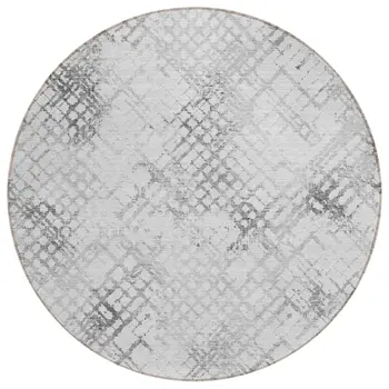 8' Gray Charcoal And Silver Round Geometric Washable Indoor Outdoor Area Rug