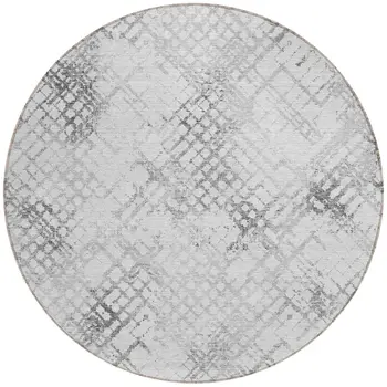 8' Gray Charcoal And Silver Round Geometric Washable Indoor Outdoor Area Rug