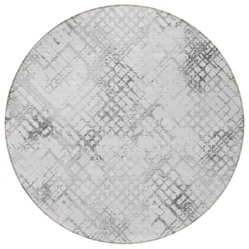 8' Gray Charcoal And Silver Round Geometric Washable Indoor Outdoor Area Rug