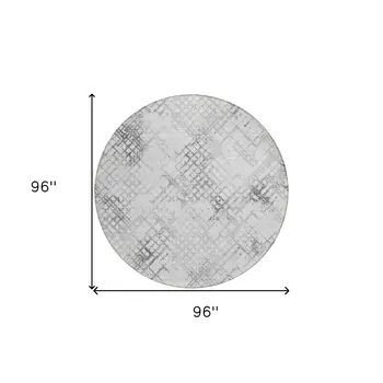 8' Gray Charcoal And Silver Round Geometric Washable Indoor Outdoor Area Rug