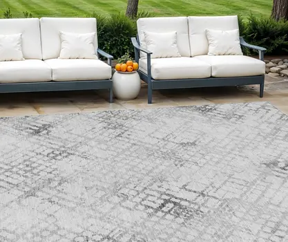 8' X 10' Gray Charcoal And Silver Geometric Washable Indoor Outdoor Area Rug