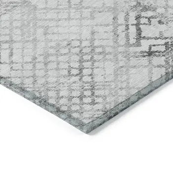 9' X 12' Gray Charcoal And Silver Geometric Washable Indoor Outdoor Area Rug