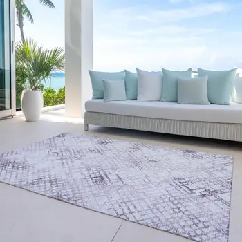 3' X 5' Purple Lavender And Silver Geometric Washable Indoor Outdoor Area Rug
