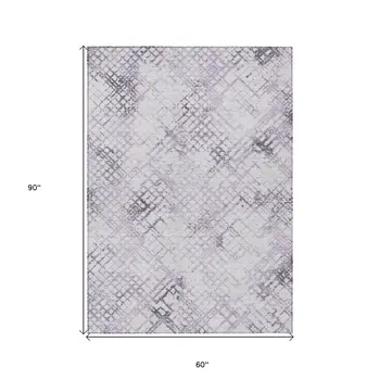 5' X 8' Purple Lavender And Silver Geometric Washable Indoor Outdoor Area Rug