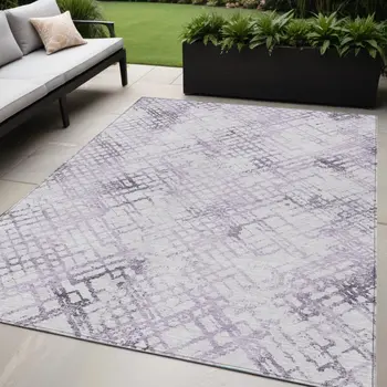 5' X 8' Purple Lavender And Silver Geometric Washable Indoor Outdoor Area Rug