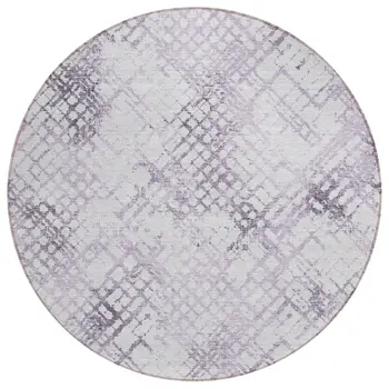 8' Purple Lavender And Silver Round Geometric Washable Indoor Outdoor Area Rug