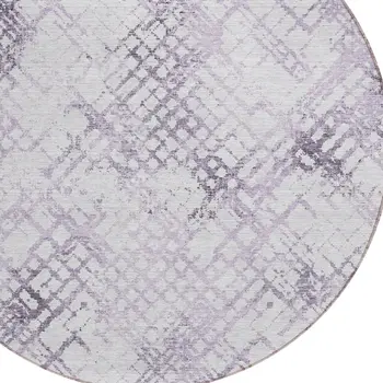 8' Purple Lavender And Silver Round Geometric Washable Indoor Outdoor Area Rug
