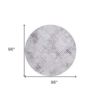 8' Purple Lavender And Silver Round Geometric Washable Indoor Outdoor Area Rug