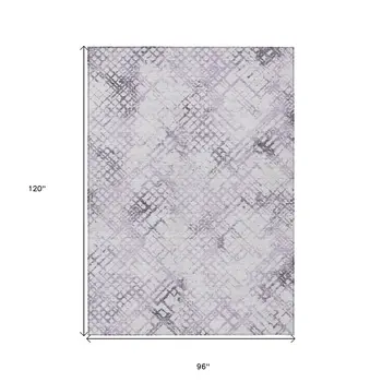 8' X 10' Purple Lavender And Silver Geometric Washable Indoor Outdoor Area Rug
