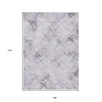 9' X 12' Purple Lavender And Silver Geometric Washable Indoor Outdoor Area Rug