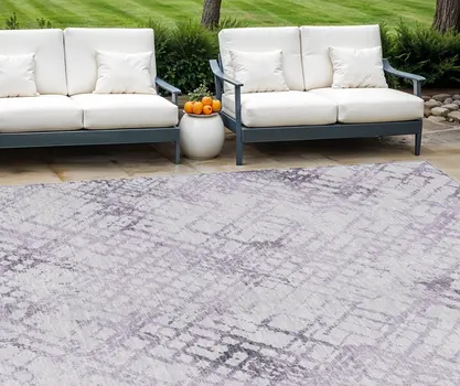 9' X 12' Purple Lavender And Silver Geometric Washable Indoor Outdoor Area Rug