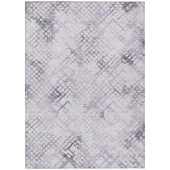 9' X 12' Purple Lavender And Silver Geometric Washable Indoor Outdoor Area Rug