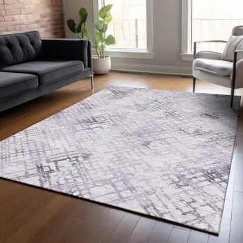 10' X 14' Purple Lavender And Silver Geometric Washable Indoor Outdoor Area Rug