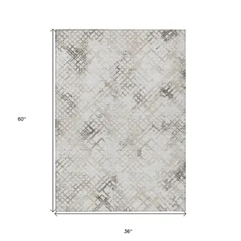 3' X 5' Taupe Beige And Brown Geometric Washable Indoor Outdoor Area Rug