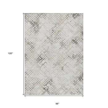 8' X 10' Taupe Beige And Brown Geometric Washable Indoor Outdoor Area Rug