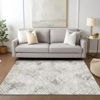8' X 10' Taupe Beige And Brown Geometric Washable Indoor Outdoor Area Rug