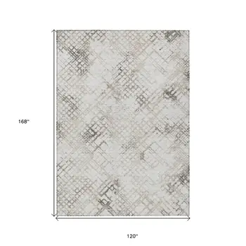 10' X 14' Taupe Beige And Brown Geometric Washable Indoor Outdoor Area Rug