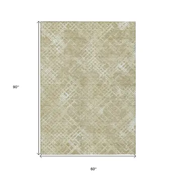 5' X 8' Beige Tan And Ivory Geometric Washable Indoor Outdoor Area Rug