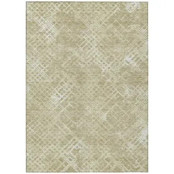 5' X 8' Beige Tan And Ivory Geometric Washable Indoor Outdoor Area Rug