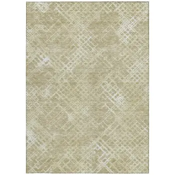 5' X 8' Beige Tan And Ivory Geometric Washable Indoor Outdoor Area Rug
