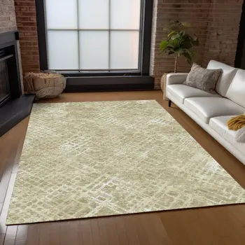 5' X 8' Beige Tan And Ivory Geometric Washable Indoor Outdoor Area Rug