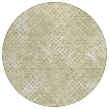 8' Beige Tan And Ivory Round Geometric Washable Indoor Outdoor Area Rug