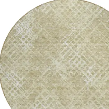 8' Beige Tan And Ivory Round Geometric Washable Indoor Outdoor Area Rug