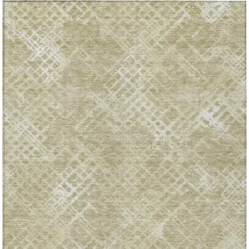 9' X 12' Beige Tan And Ivory Geometric Washable Indoor Outdoor Area Rug