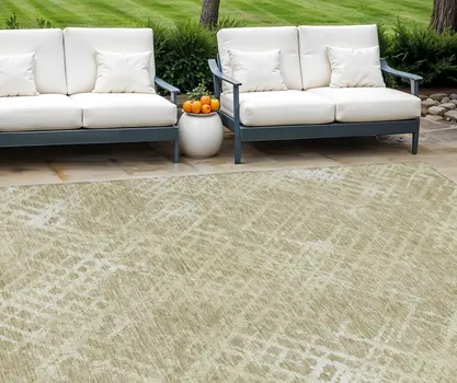 9' X 12' Beige Tan And Ivory Geometric Washable Indoor Outdoor Area Rug