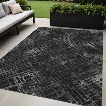 5' X 8' Charcoal Gray And Silver Geometric Washable Indoor Outdoor Area Rug
