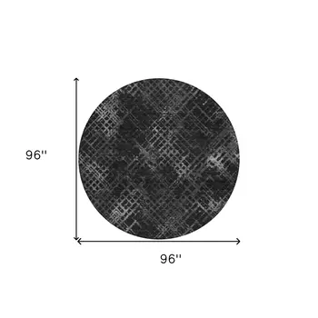 8' Charcoal Gray And Silver Round Geometric Washable Indoor Outdoor Area Rug