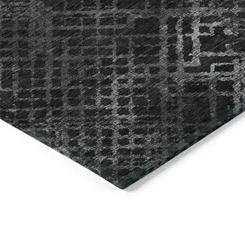 8' X 10' Charcoal Gray And Silver Geometric Washable Indoor Outdoor Area Rug