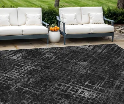 9' X 12' Charcoal Gray And Silver Geometric Washable Indoor Outdoor Area Rug