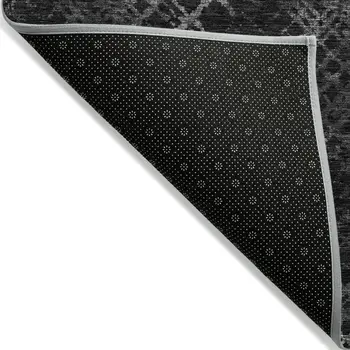 9' X 12' Charcoal Gray And Silver Geometric Washable Indoor Outdoor Area Rug