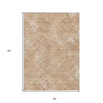 3' X 5' Coral Ivory And Peach Geometric Washable Indoor Outdoor Area Rug
