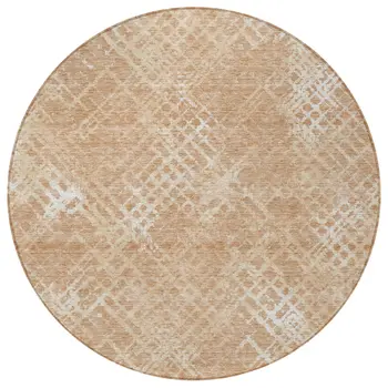 8' Coral Ivory And Peach Round Geometric Washable Indoor Outdoor Area Rug
