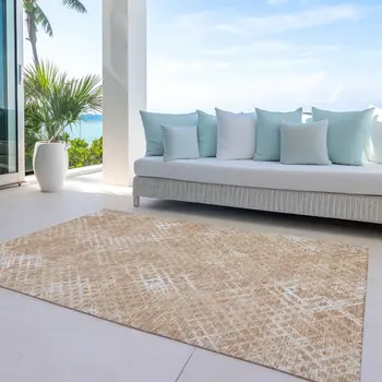 8' X 10' Coral Ivory And Peach Geometric Washable Indoor Outdoor Area Rug