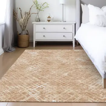 8' X 10' Coral Ivory And Peach Geometric Washable Indoor Outdoor Area Rug